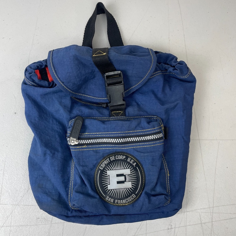 Vintage Espirit Backpack Rucksack Blue Mini 80s 90s Drawstring Buckle Retro